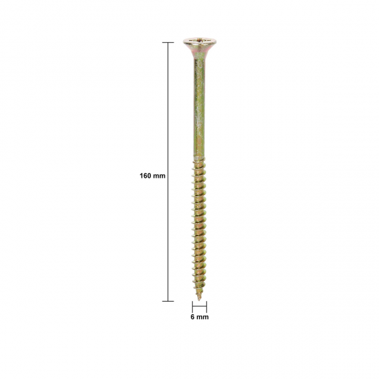 Surub lemn, M6x160 mm, cap inecat, partial filetat, DIN7505, PZ3, otel zincat galben